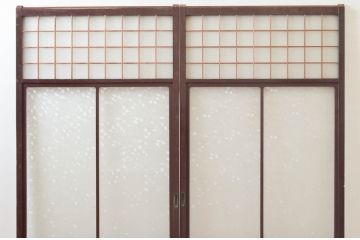 アンティーク建具　ペイント仕上げ限定(フレーム)　上品な和の趣を感じるガラス戸2枚セット(引き戸)(R-074215)