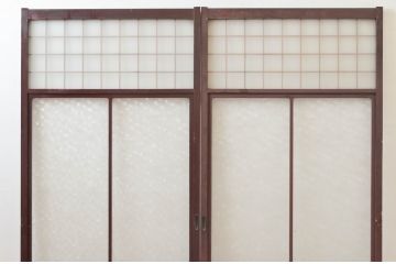 アンティーク建具　ペイント仕上げ限定(フレーム)　上品な和の趣を感じるガラス戸2枚セット(引き戸)(R-074215)