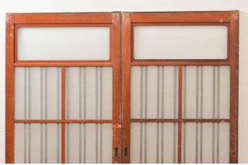 アンティーク建具　昔懐かしい雰囲気を漂わせる玄関戸2枚セット(引き戸、ガラス戸)(R-074216)