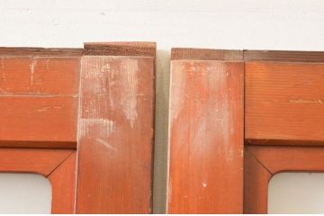 アンティーク建具　昔懐かしい雰囲気を漂わせる玄関戸2枚セット(引き戸、ガラス戸)(R-074216)