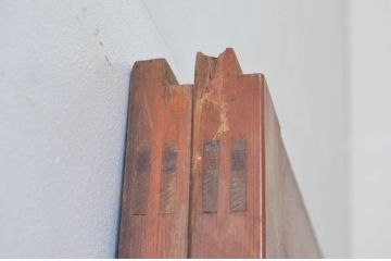 アンティーク建具　昔懐かしい雰囲気を漂わせる玄関戸2枚セット(引き戸、ガラス戸)(R-074216)