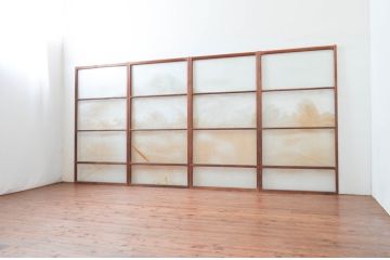 アンティーク建具　珍品!!　希少!!　富士のガラス絵が風情あるガラス戸4枚セット(引き戸)(R-074217)