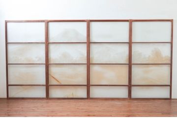 アンティーク建具　珍品!!　希少!!　富士のガラス絵が風情あるガラス戸4枚セット(引き戸)(R-074217)