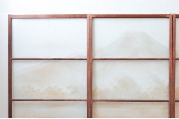 アンティーク建具　珍品!!　希少!!　富士のガラス絵が風情あるガラス戸4枚セット(引き戸)(R-074217)