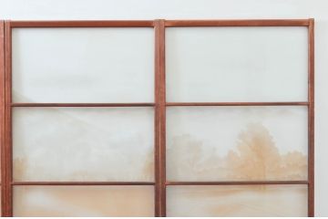 アンティーク建具　珍品!!　希少!!　富士のガラス絵が風情あるガラス戸4枚セット(引き戸)(R-074217)