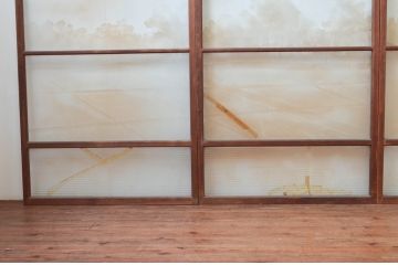 アンティーク建具　珍品!!　希少!!　富士のガラス絵が風情あるガラス戸4枚セット(引き戸)(R-074217)