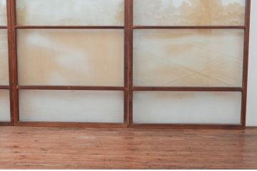アンティーク建具　珍品!!　希少!!　富士のガラス絵が風情あるガラス戸4枚セット(引き戸)(R-074217)