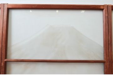 アンティーク建具　珍品!!　希少!!　富士のガラス絵が風情あるガラス戸4枚セット(引き戸)(R-074217)