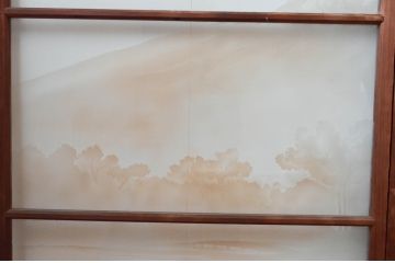 アンティーク建具　珍品!!　希少!!　富士のガラス絵が風情あるガラス戸4枚セット(引き戸)(R-074217)