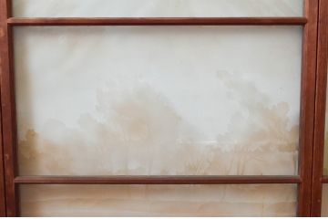 アンティーク建具　珍品!!　希少!!　富士のガラス絵が風情あるガラス戸4枚セット(引き戸)(R-074217)
