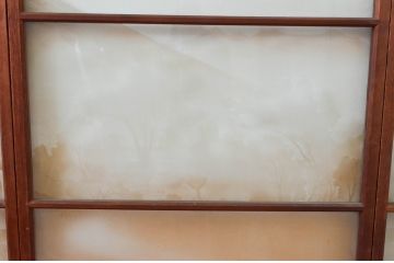 アンティーク建具　珍品!!　希少!!　富士のガラス絵が風情あるガラス戸4枚セット(引き戸)(R-074217)