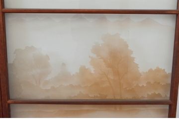 アンティーク建具　珍品!!　希少!!　富士のガラス絵が風情あるガラス戸4枚セット(引き戸)(R-074217)