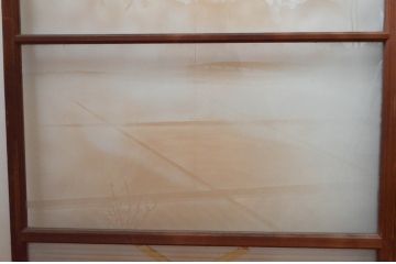 アンティーク建具　珍品!!　希少!!　富士のガラス絵が風情あるガラス戸4枚セット(引き戸)(R-074217)