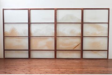 アンティーク建具　珍品!!　希少!!　富士のガラス絵が風情あるガラス戸4枚セット(引き戸)(R-074217)