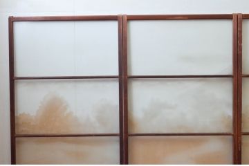 アンティーク建具　珍品!!　希少!!　富士のガラス絵が風情あるガラス戸4枚セット(引き戸)(R-074217)