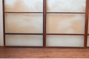 アンティーク建具　珍品!!　希少!!　富士のガラス絵が風情あるガラス戸4枚セット(引き戸)(R-074217)