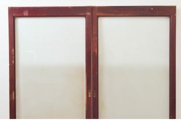 アンティーク建具　総欅(ケヤキ)材　漆塗りが上品な大判ガラス戸2枚セット(引き戸)(R-074218)