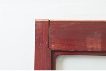 アンティーク建具　総欅(ケヤキ)材　漆塗りが上品な大判ガラス戸2枚セット(引き戸)(R-074218)