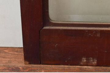 アンティーク建具　総欅(ケヤキ)材　漆塗りが上品な大判ガラス戸2枚セット(引き戸)(R-074218)