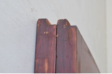 アンティーク建具　総欅(ケヤキ)材　漆塗りが上品な大判ガラス戸2枚セット(引き戸)(R-074218)