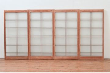 アンティーク建具　シンプルな佇まいが落ち着きのある空間を演出する書院戸4枚セット(窓、引き戸)(R-074219)