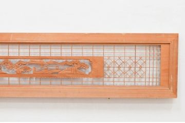 アンティーク建具　近江八景の彫刻が目を惹く組子欄間2枚セット(明り取り、明かり取り)(R-074220)