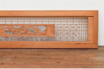 アンティーク建具　近江八景の彫刻が目を惹く組子欄間2枚セット(明り取り、明かり取り)(R-074220)