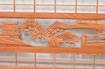 アンティーク建具　近江八景の彫刻が目を惹く組子欄間2枚セット(明り取り、明かり取り)(R-074220)