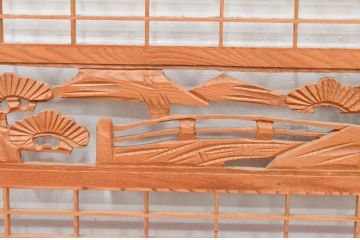 アンティーク建具　近江八景の彫刻が目を惹く組子欄間2枚セット(明り取り、明かり取り)(R-074220)