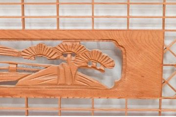 アンティーク建具　近江八景の彫刻が目を惹く組子欄間2枚セット(明り取り、明かり取り)(R-074220)