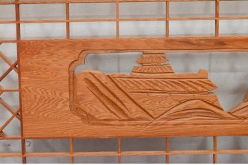 アンティーク建具　近江八景の彫刻が目を惹く組子欄間2枚セット(明り取り、明かり取り)(R-074220)