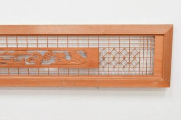 アンティーク建具　近江八景の彫刻が目を惹く組子欄間2枚セット(明り取り、明かり取り)(R-074220)