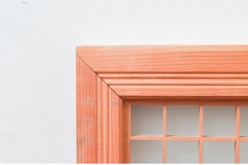 ビンテージ建具　片面ガラス　竹の彫刻が情緒あふれる欄間1枚(明り取り、明かり取り、ヴィンテージ)(R-074222)