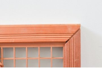 ビンテージ建具　片面ガラス　竹の彫刻が情緒あふれる欄間1枚(明り取り、明かり取り、ヴィンテージ)(R-074222)
