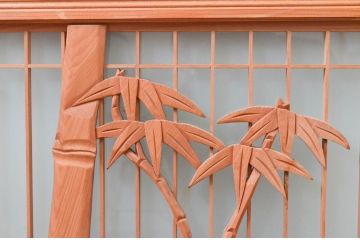 ビンテージ建具　片面ガラス　竹の彫刻が情緒あふれる欄間1枚(明り取り、明かり取り、ヴィンテージ)(R-074222)