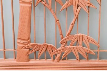 ビンテージ建具　片面ガラス　竹の彫刻が情緒あふれる欄間1枚(明り取り、明かり取り、ヴィンテージ)(R-074222)