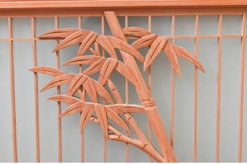 ビンテージ建具　片面ガラス　竹の彫刻が情緒あふれる欄間1枚(明り取り、明かり取り、ヴィンテージ)(R-074222)