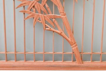 ビンテージ建具　片面ガラス　竹の彫刻が情緒あふれる欄間1枚(明り取り、明かり取り、ヴィンテージ)(R-074222)