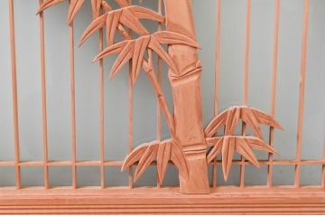 ビンテージ建具　片面ガラス　竹の彫刻が情緒あふれる欄間1枚(明り取り、明かり取り、ヴィンテージ)(R-074222)