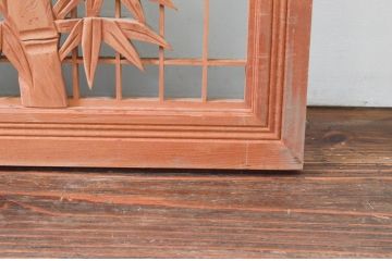 ビンテージ建具　片面ガラス　竹の彫刻が情緒あふれる欄間1枚(明り取り、明かり取り、ヴィンテージ)(R-074222)