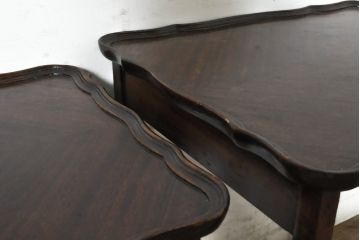 イギリスアンティーク　Lloyd's Antiques(ロイズ・アンティークス)取り扱い　天板のパーケットリーと曲線を描くデザインがお洒落なネストテーブル(サイドテーブル、コーヒーテーブル、カフェテーブル、ローテーブル、英国)(R-074231)