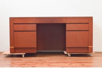 中古　オーダー家具　重厚な佇まいが魅力的な両袖デスク(机、ワークデスク、在宅用、在宅ワーク用)(定価約70万円)(R-074238)