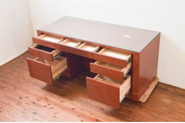 中古　オーダー家具　重厚な佇まいが魅力的な両袖デスク(机、ワークデスク、在宅用、在宅ワーク用)(定価約70万円)(R-074238)