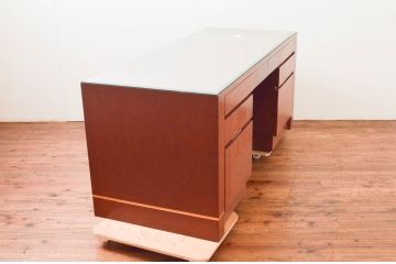 中古　オーダー家具　重厚な佇まいが魅力的な両袖デスク(机、ワークデスク、在宅用、在宅ワーク用)(定価約70万円)(R-074238)