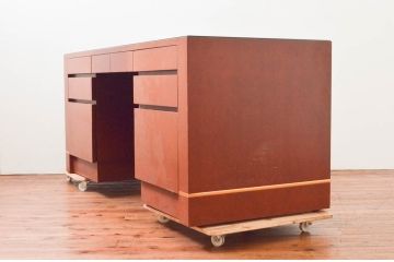 中古　オーダー家具　重厚な佇まいが魅力的な両袖デスク(机、ワークデスク、在宅用、在宅ワーク用)(定価約70万円)(R-074238)