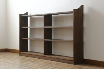 和製アンティーク　シンプルなデザインがお部屋に取り入れやすい横長本棚(ブックシェルフ、オープンシェルフ、オープンラック、飾り棚、陳列棚、店舗什器)(R-074239)