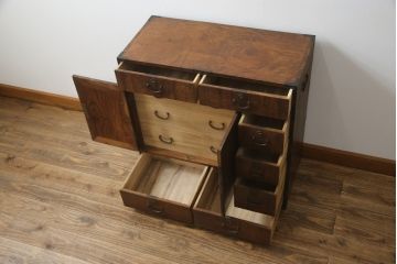 和製アンティーク　上手物!!　三方欅(ケヤキ)材　内部桐材　上品な銅金具の小箪笥(収納箪笥、整理箪笥、引き出し)(R-074240)