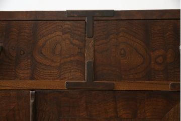 和製アンティーク　上手物!!　三方欅(ケヤキ)材　内部桐材　上品な銅金具の小箪笥(収納箪笥、整理箪笥、引き出し)(R-074240)