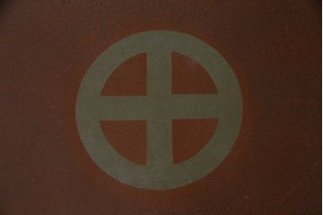 和製ビンテージ　特大　高級品!!　丸に十文字家紋の丸型漆塗り座卓(ちゃぶ台、ローテーブル、センターテーブル、リビングテーブル、ラウンドテーブル、丸テーブル、ヴィンテージ)(定価約90万円)(R-074241)