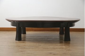 和製ビンテージ　特大　高級品!!　丸に十文字家紋の丸型漆塗り座卓(ちゃぶ台、ローテーブル、センターテーブル、リビングテーブル、ラウンドテーブル、丸テーブル、ヴィンテージ)(定価約90万円)(R-074241)